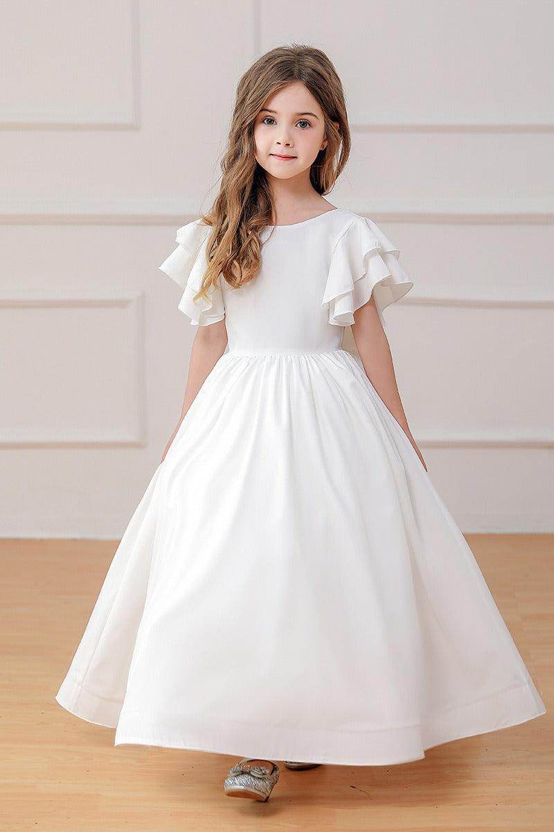 Ball-Gown/Princess Chiffon Sweep Train Flower Girl Dresses Pageant Dresses With Bow 805784889355 - COCOMELODY